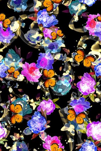 331857-多彩花卉花朵蝴蝶炫彩底纹组合