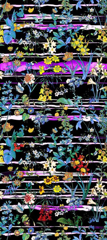 332279-印象派花卉与清新水彩几何条纹花卉抽