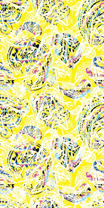 332871-亮黄佩斯利腰果花抽象网格花卉