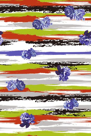 333766-水墨笔触横条彩色花卉组合印花