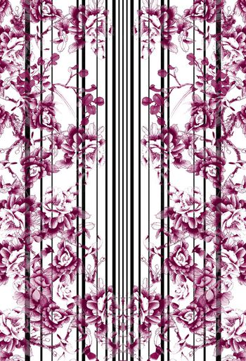 333775-中国风定位水墨花卉条纹组合印花