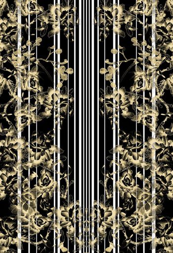 333779-中国风定位水墨花卉条纹组合印花