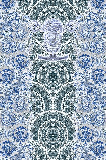 333796-中国风纹样定位对称花卉组合印花