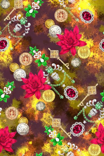 333885-仲夏夜奢华珠宝宝石欧洲钱币钥匙血莲