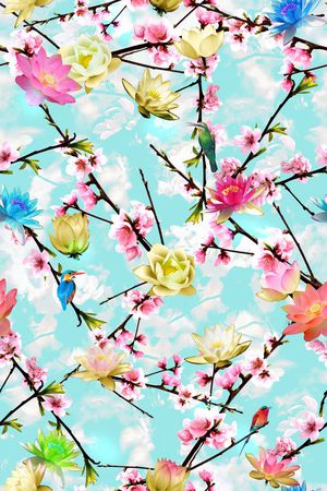 花卉组合印花华亿平台图片