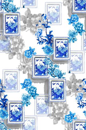 工笔花卉印花华亿平台图片