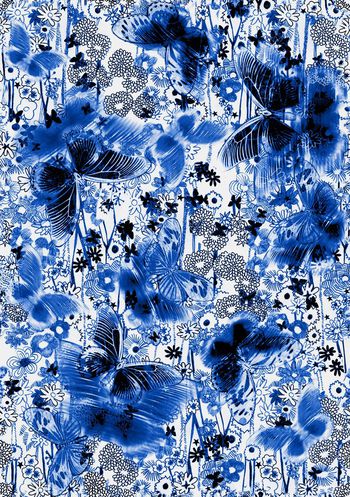 335259-彩蝶夜舞抽象花卉田园小花蝴蝶恋花靛