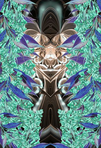 335360-对称定位手绘花卉变幻抽象几何组合印