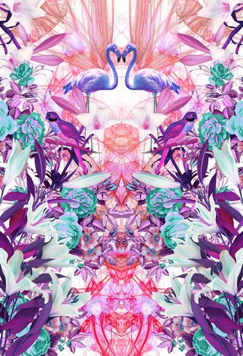 335522-热带花鸟对称定位清雅印花