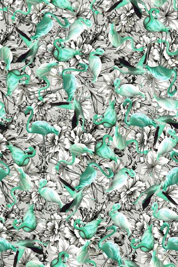 335529-花卉底纹丹顶鹤雀鸟火烈鸟印花