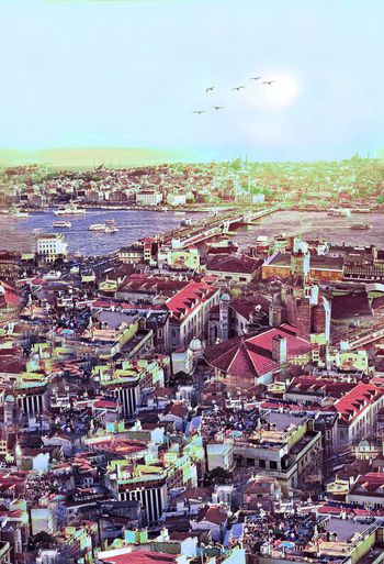 335614-城市日出照片景观怀旧色彩定位印花