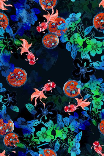 335906-鱼翔浅底珠宝鲤鱼珐琅掐丝彩盘手绘写