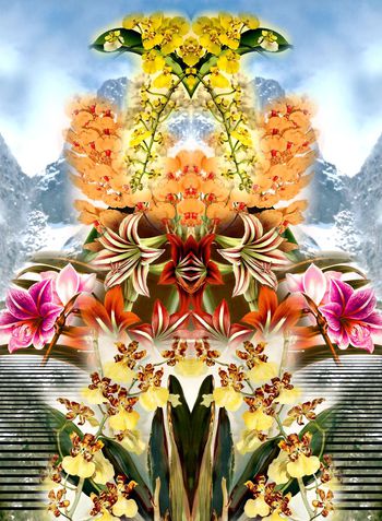 336079-定位对称油画手绘花卉条纹组合