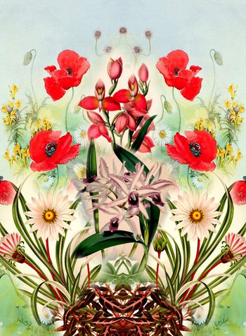 336082-定位对称油画花卉花朵组合