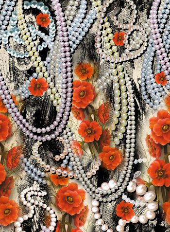 336088-珠宝珍珠油画花卉话对水墨效果组合