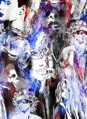 336091-抽象水墨水彩人物欧美人物模特组合