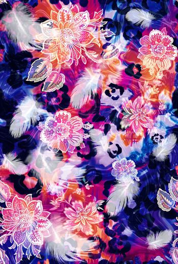 337722-写意豹纹花卉羽毛