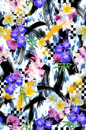 花卉组合印花华亿平台图片