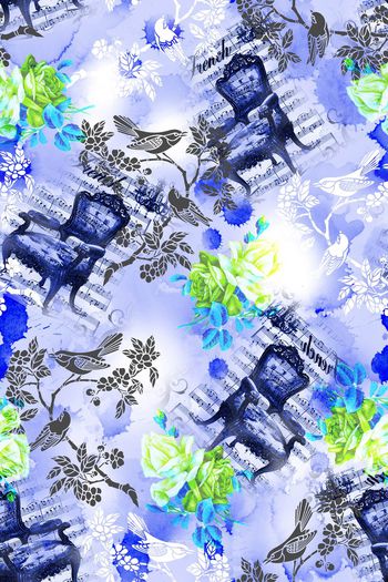 338279-法式浪漫风情花鸟玫瑰