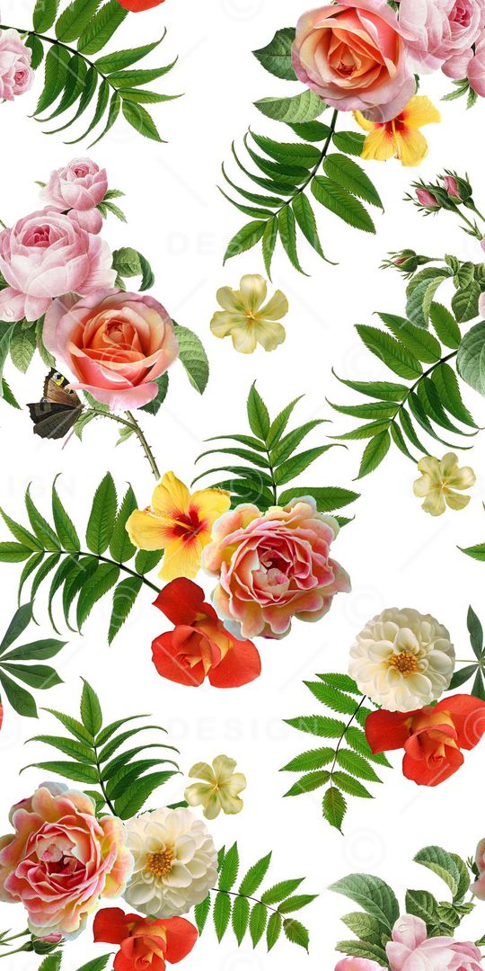 白底花草印花华亿平台图片