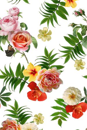 白底花草印花华亿平台图片