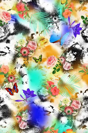 花卉组合印花华亿平台图片