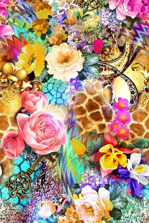 花卉组合印花华亿平台图片