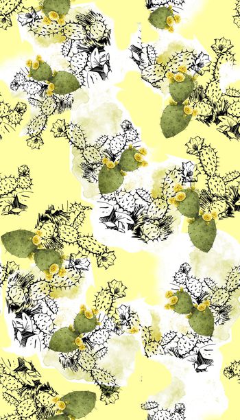 340272-A021流行清新手绘仙人掌 浅黄