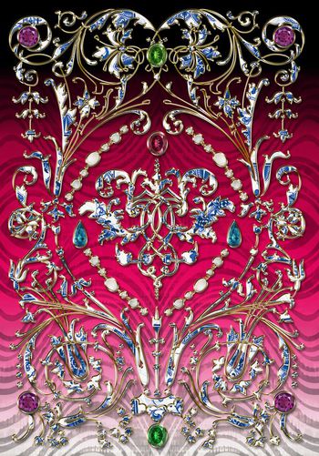 340349-镶边青花欧式宫廷图案浸染水墨斑马纹