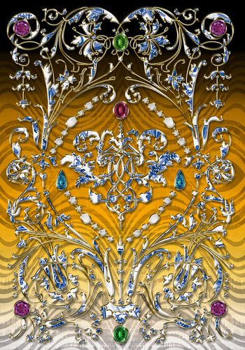 340350-镶边青花欧式宫廷图案浸染水墨斑马纹