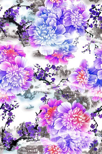 340532-梦幻牡丹梅花青花山水中国风1