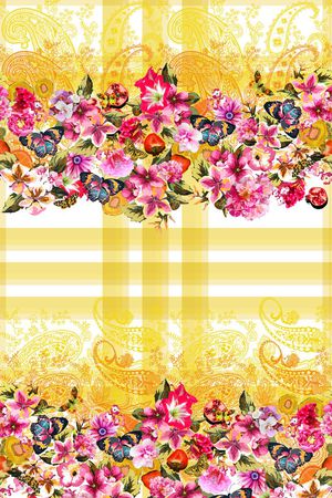 格子花卉印花华亿平台图片