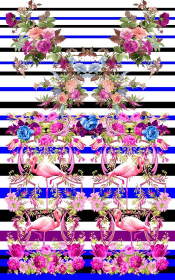 341900-复古花卉几何条纹非洲民族风情火烈鸟