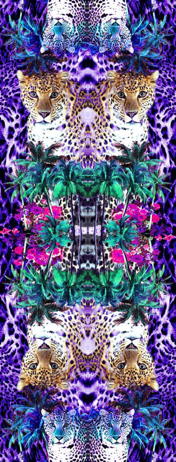 347687-森蓝秘影豹头豹纹椰子树棕榈树花卉长