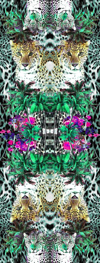 347688-森蓝秘影豹头豹纹椰子树棕榈树花卉长