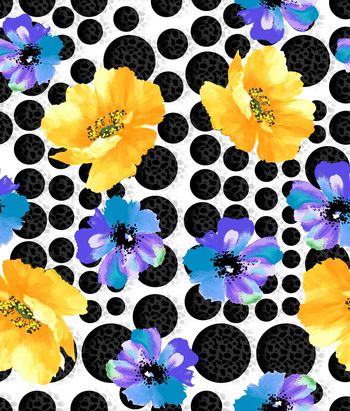 350619-醒目时尚几何豹纹圆点撞色花卉图案