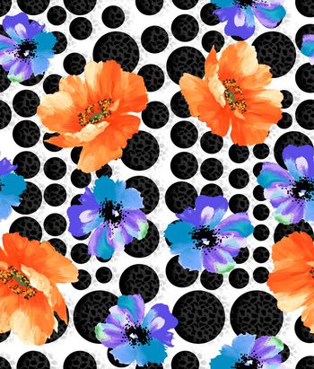 350620-醒目时尚几何豹纹圆点撞色花卉图案1