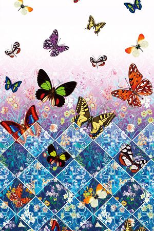 蝴蝶花卉印花华亿平台图片