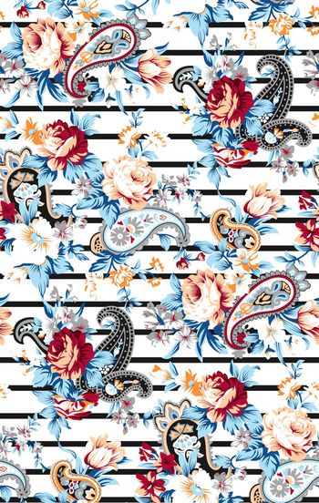 358597-几何条纹腰果佩斯利韩风花卉女装衬衣