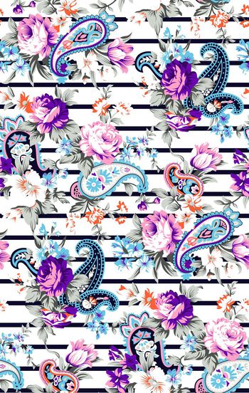 358598-几何条纹腰果佩斯利韩风花卉女装衬衣