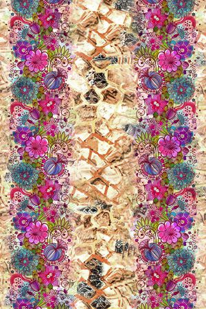 格纹对称花印花华亿平台图片