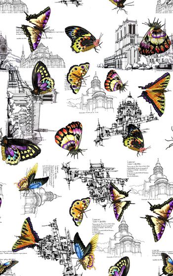 360555-手绘建筑房子植物手绘蝴蝶动物清新复