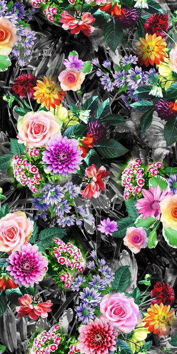 360817-黑底枝叶花卉组合