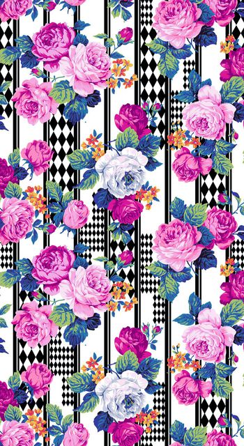 361198-复古几何条纹菱形格子韩风花卉大朵1