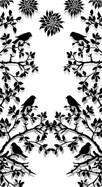 362407-田园风经典黑白灰树枝小鸟花卉高端裙