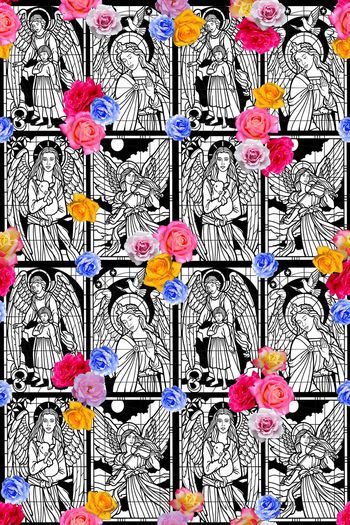 365878-欧式宫廷风教会圣母图案玫瑰花花卉