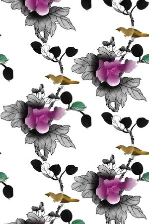 水墨花卉印花华亿平台图片