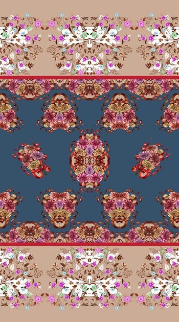 366717-复古欧式宫廷风双边对称花卉古典纹饰