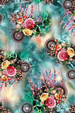 大朵花卉印花华亿平台图片