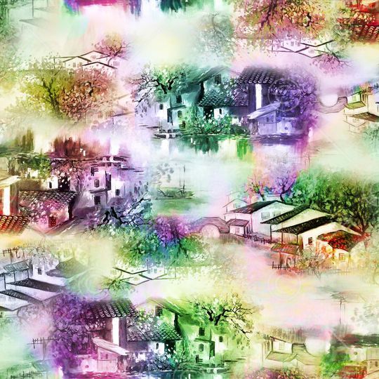 山水画印花华亿平台图片